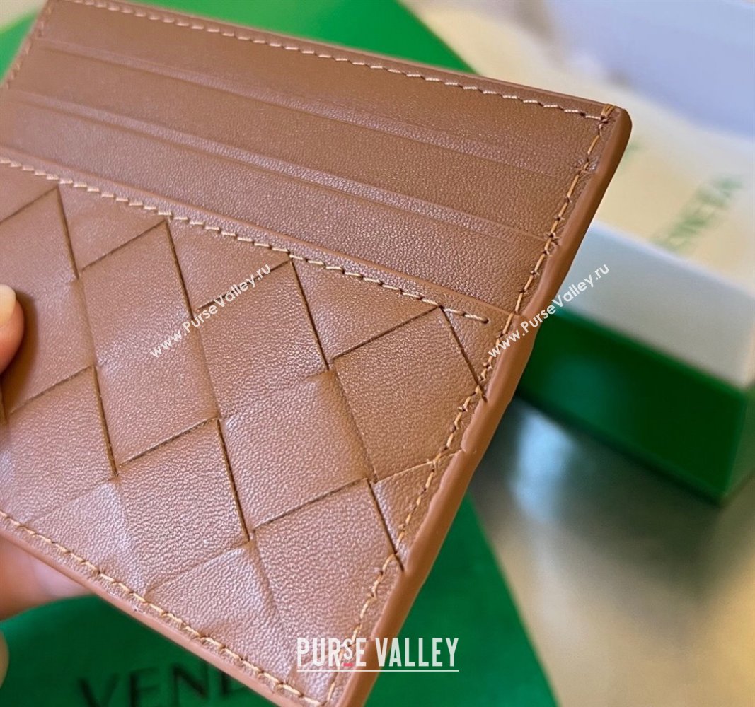 Bottega Veneta Intrecciato Leather Credit Card Case Wood Brown 2024 731956 (WT-240314055)