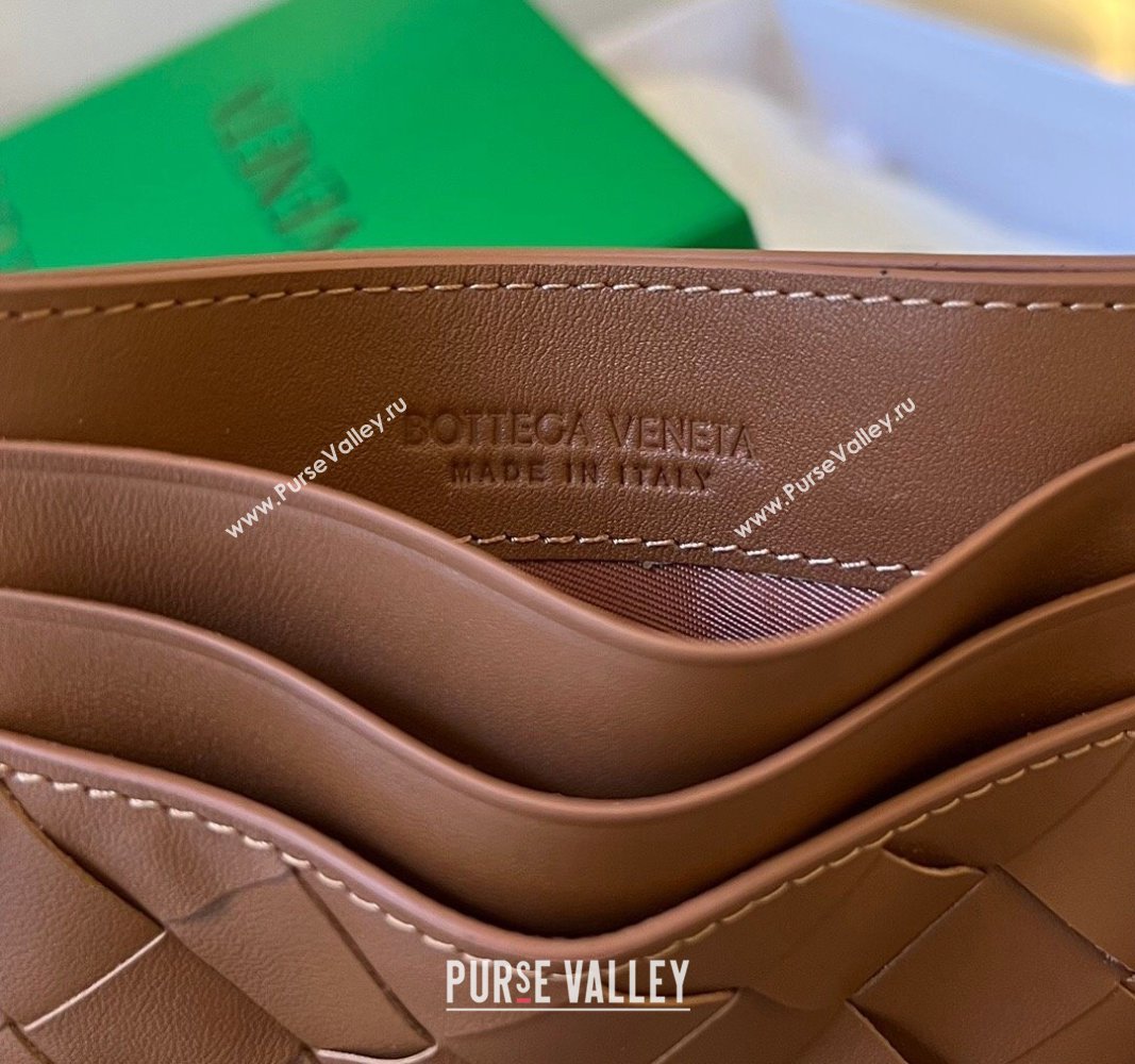 Bottega Veneta Intrecciato Leather Credit Card Case Wood Brown 2024 731956 (WT-240314055)