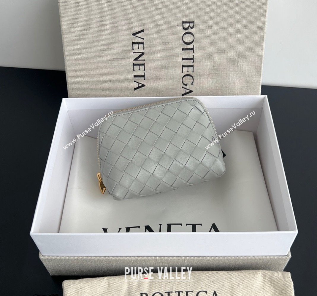 Bottega Veneta Intrecciato Leather Beauty Pouch Grey 2024 764044 (WT-240418096)