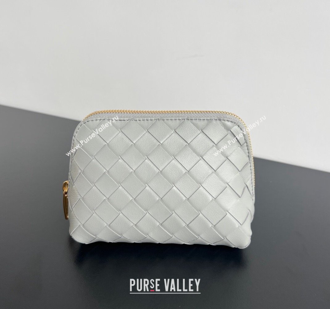 Bottega Veneta Intrecciato Leather Beauty Pouch Grey 2024 764044 (WT-240418096)