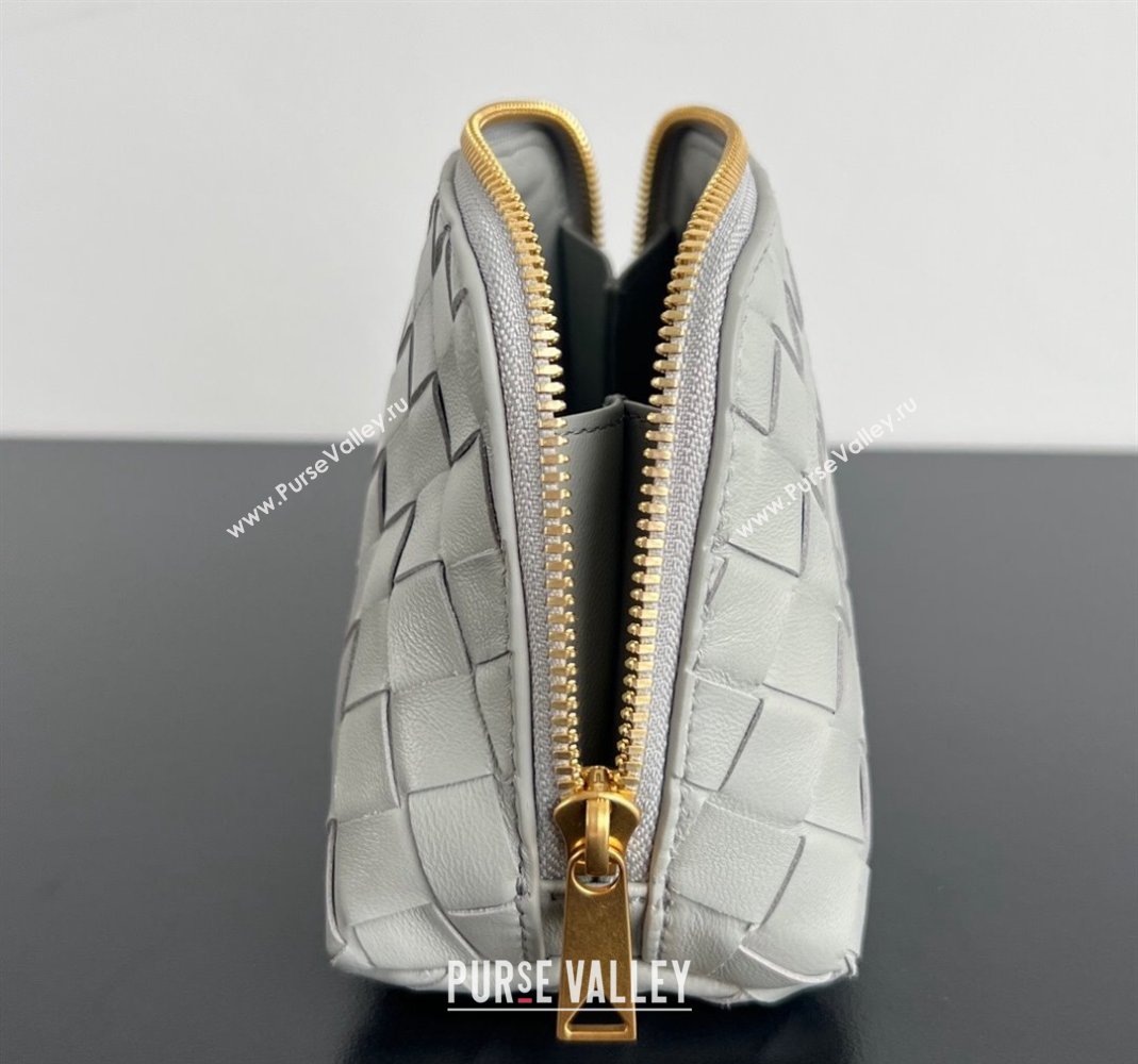 Bottega Veneta Intrecciato Leather Beauty Pouch Grey 2024 764044 (WT-240418096)