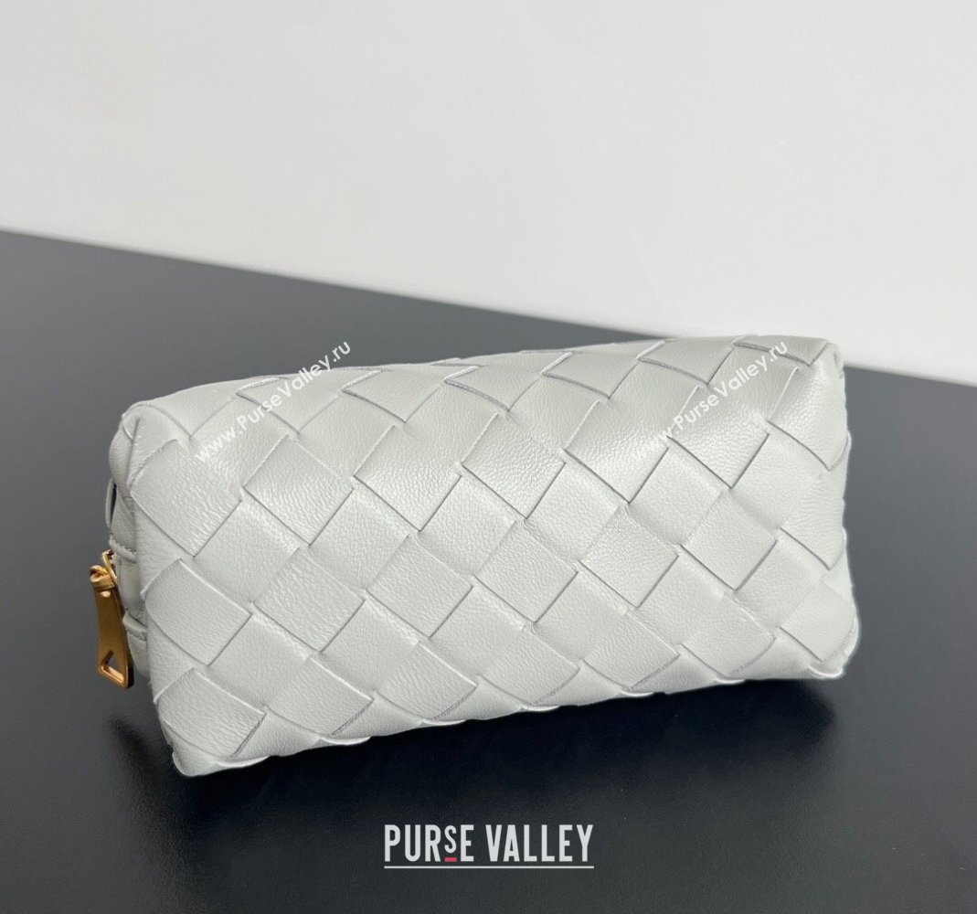 Bottega Veneta Intrecciato Leather Beauty Pouch Grey 2024 764044 (WT-240418096)