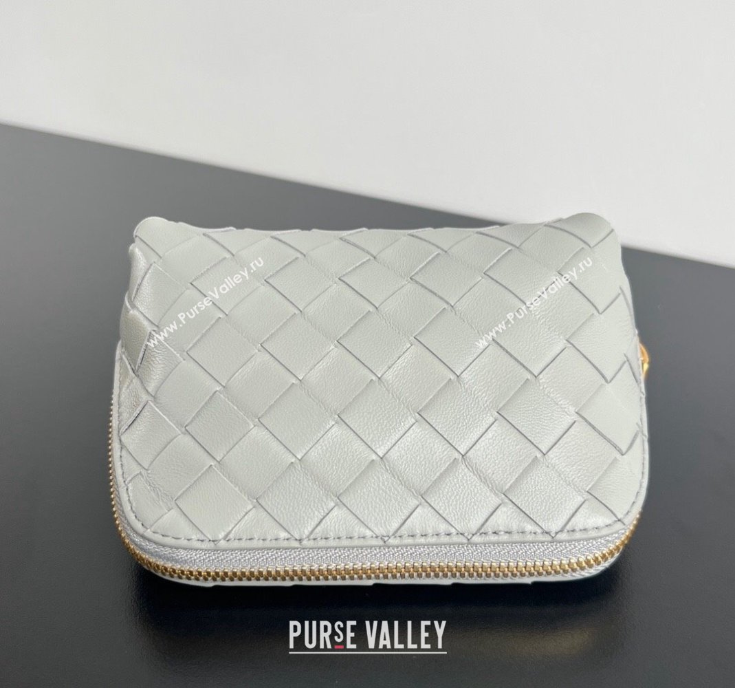 Bottega Veneta Intrecciato Leather Beauty Pouch Grey 2024 764044 (WT-240418096)