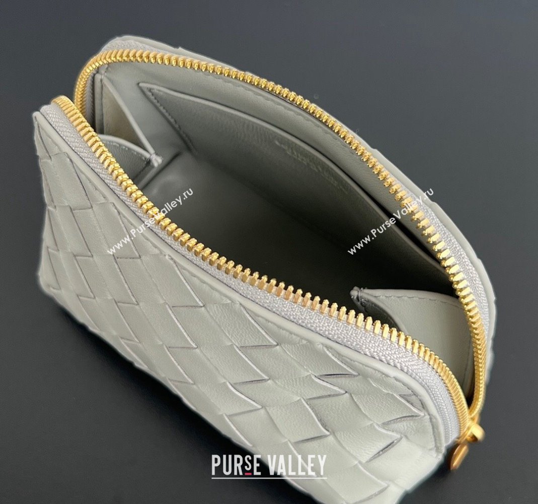 Bottega Veneta Intrecciato Leather Beauty Pouch Grey 2024 764044 (WT-240418096)