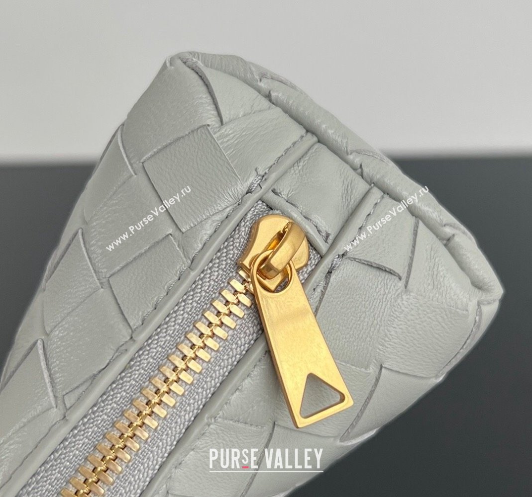 Bottega Veneta Intrecciato Leather Beauty Pouch Grey 2024 764044 (WT-240418096)