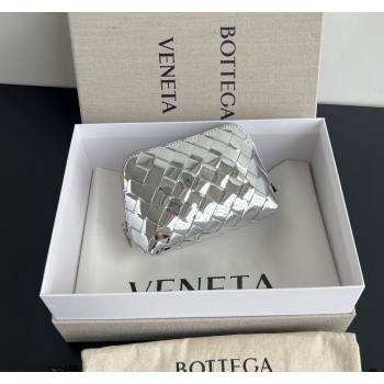 Bottega Veneta Intrecciato Leather Beauty Pouch Silver 2024 764044 (WT-240418097)