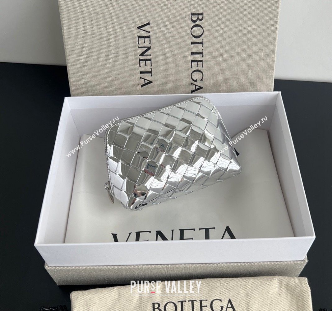 Bottega Veneta Intrecciato Leather Beauty Pouch Silver 2024 764044 (WT-240418097)