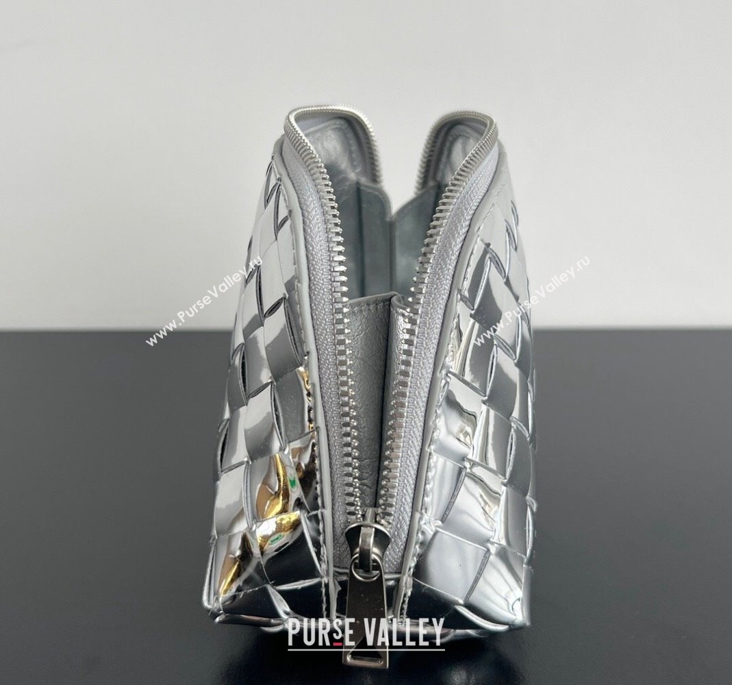 Bottega Veneta Intrecciato Leather Beauty Pouch Silver 2024 764044 (WT-240418097)