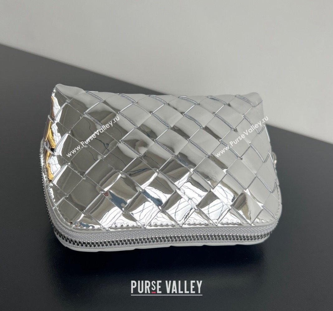 Bottega Veneta Intrecciato Leather Beauty Pouch Silver 2024 764044 (WT-240418097)