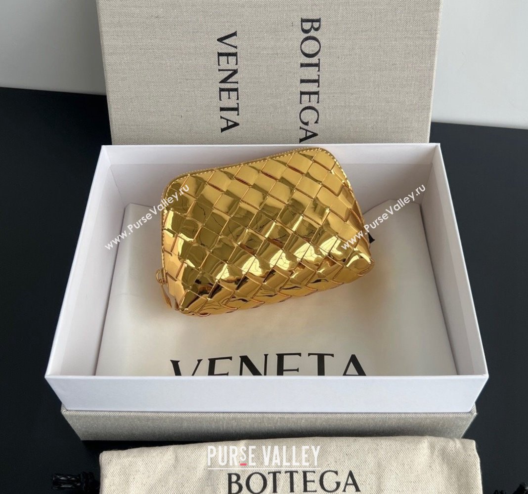 Bottega Veneta Intrecciato Leather Beauty Pouch Gold 2024 764044 (WT-240418098)