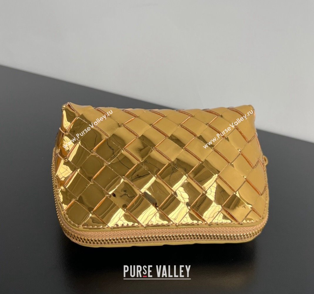 Bottega Veneta Intrecciato Leather Beauty Pouch Gold 2024 764044 (WT-240418098)