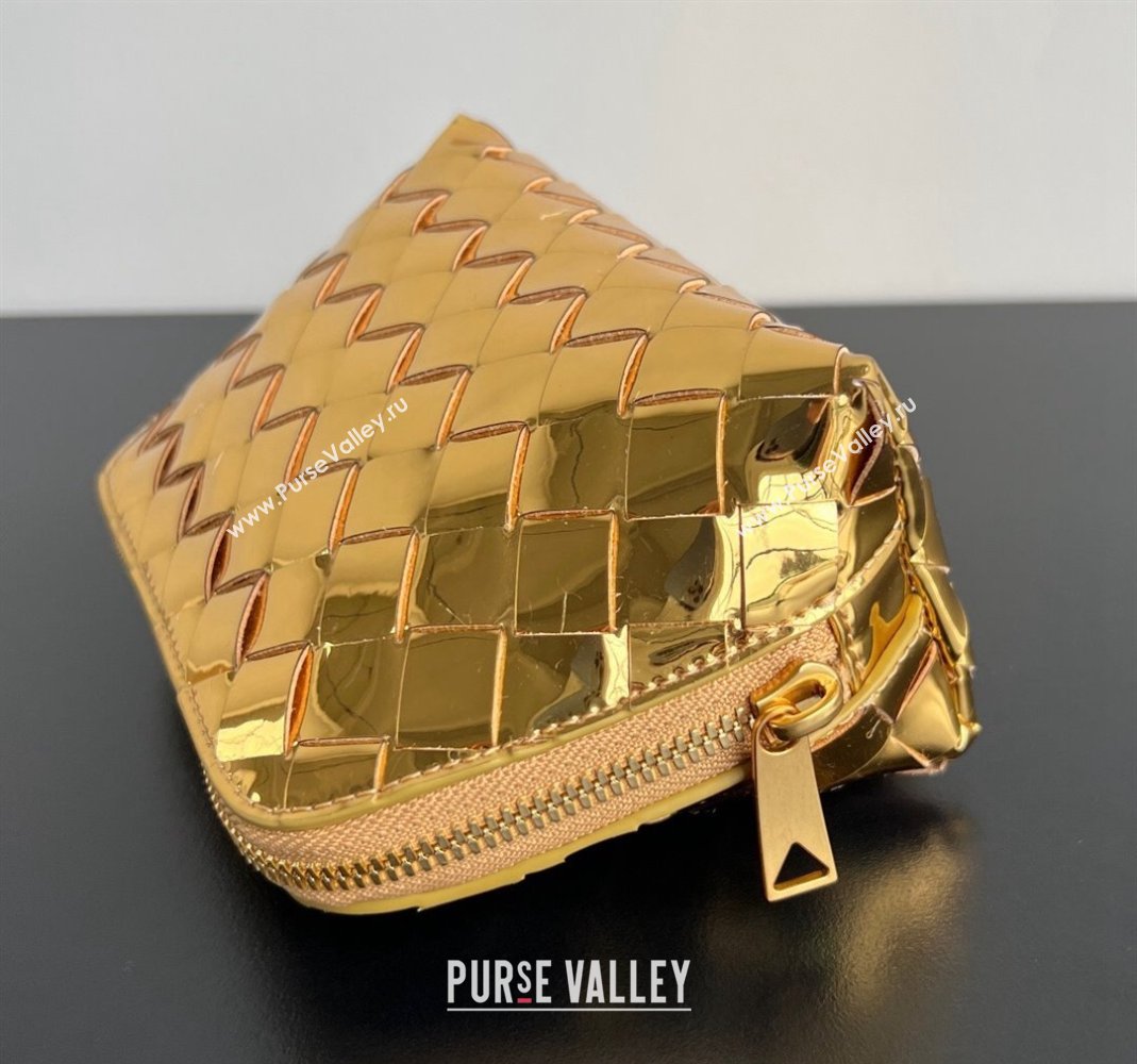 Bottega Veneta Intrecciato Leather Beauty Pouch Gold 2024 764044 (WT-240418098)