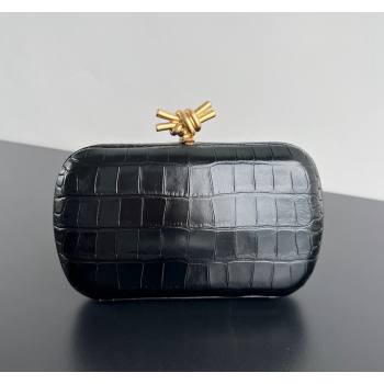 Bottega Veneta Knot Clutch in Alligator Embossed Leather Black 2024 737025 (WT-240418101)