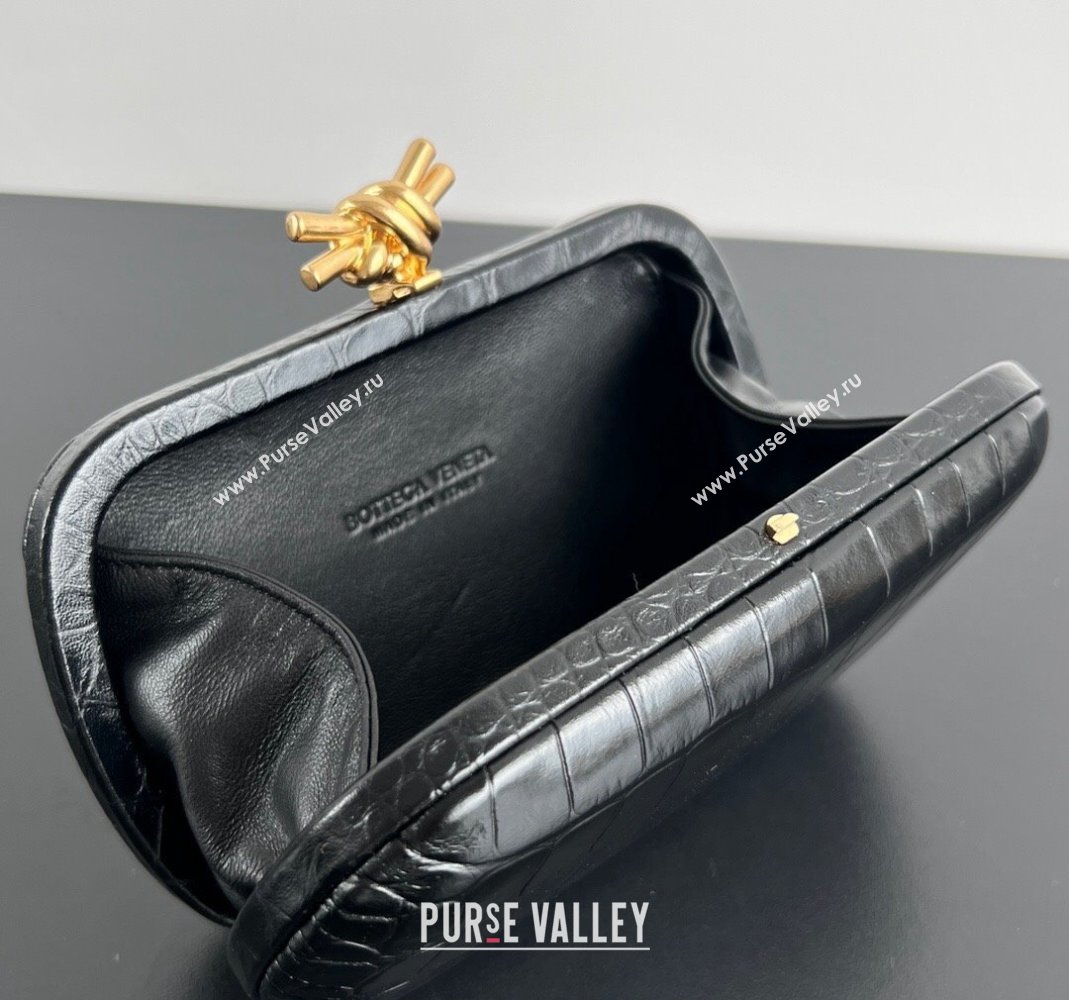 Bottega Veneta Knot Clutch in Alligator Embossed Leather Black 2024 737025 (WT-240418101)