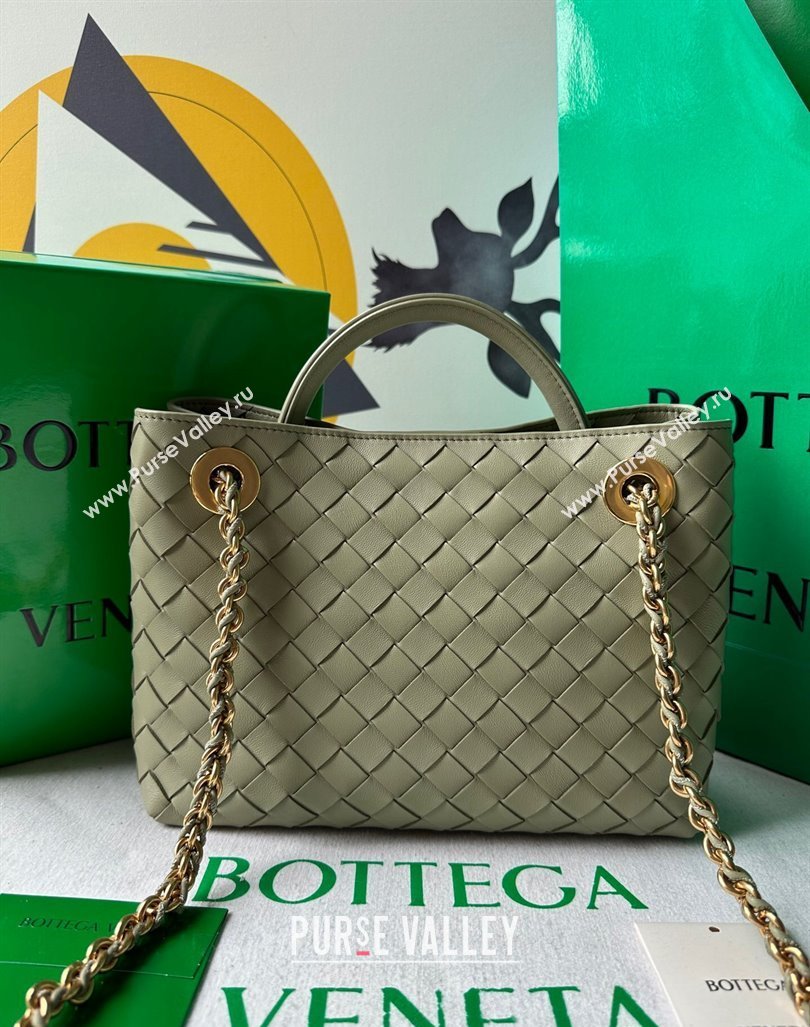 Bottega Veneta Small Andiamo Top Handle Bag With Chain Travertine Green 2024 786008 (WT-240419001)