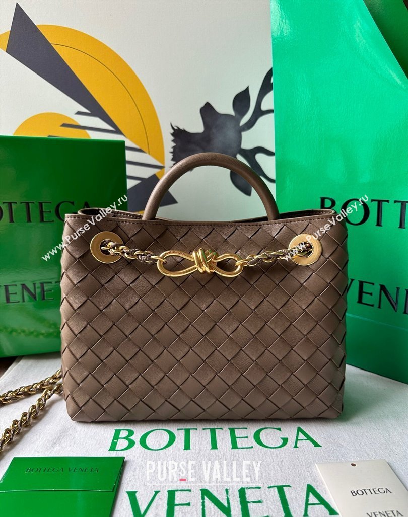 Bottega Veneta Small Andiamo Top Handle Bag With Chain Taupe Grey 2024 786008 (WT-240419004)