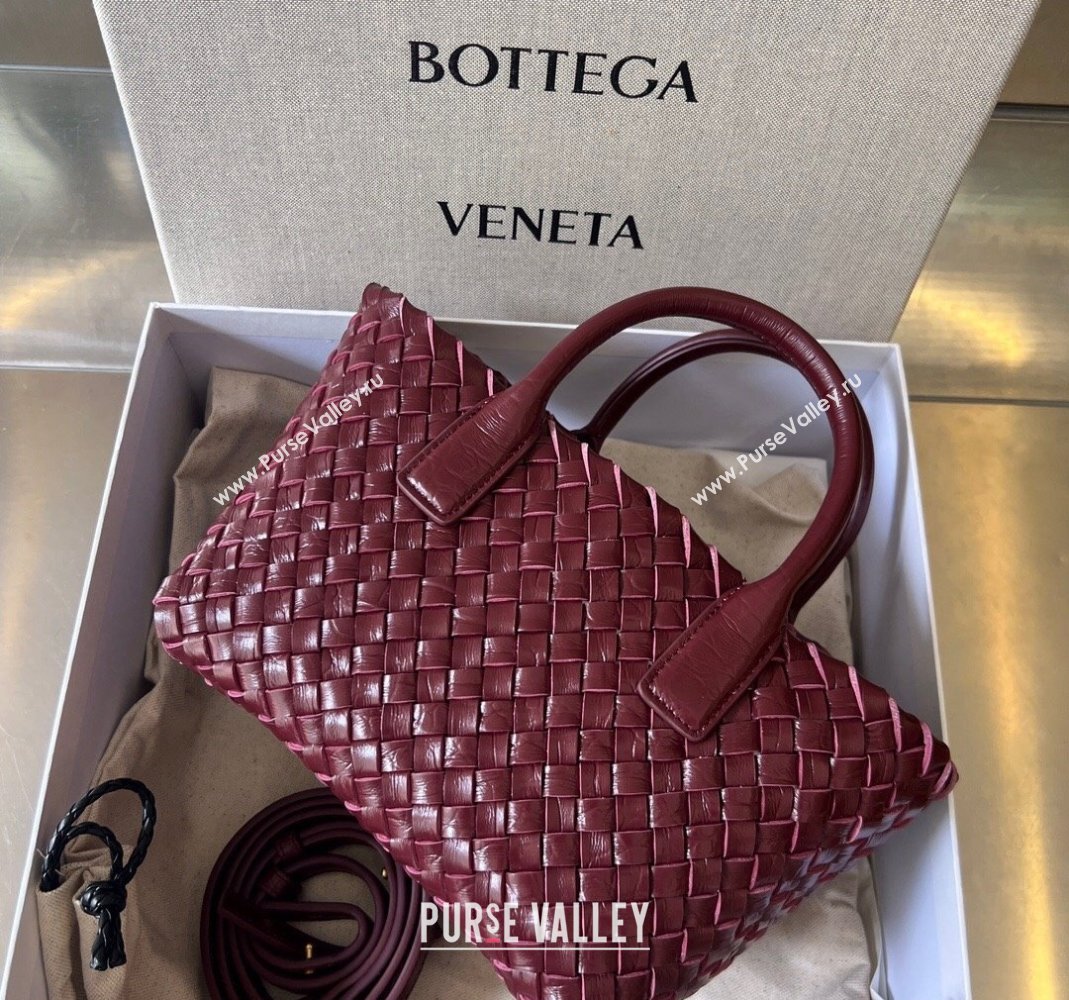 Bottega Veneta Mini Cabat Tote Bag in Intreccio Alligator Embossed Leather Barolo Red 2024 717712 (WT-240419013)