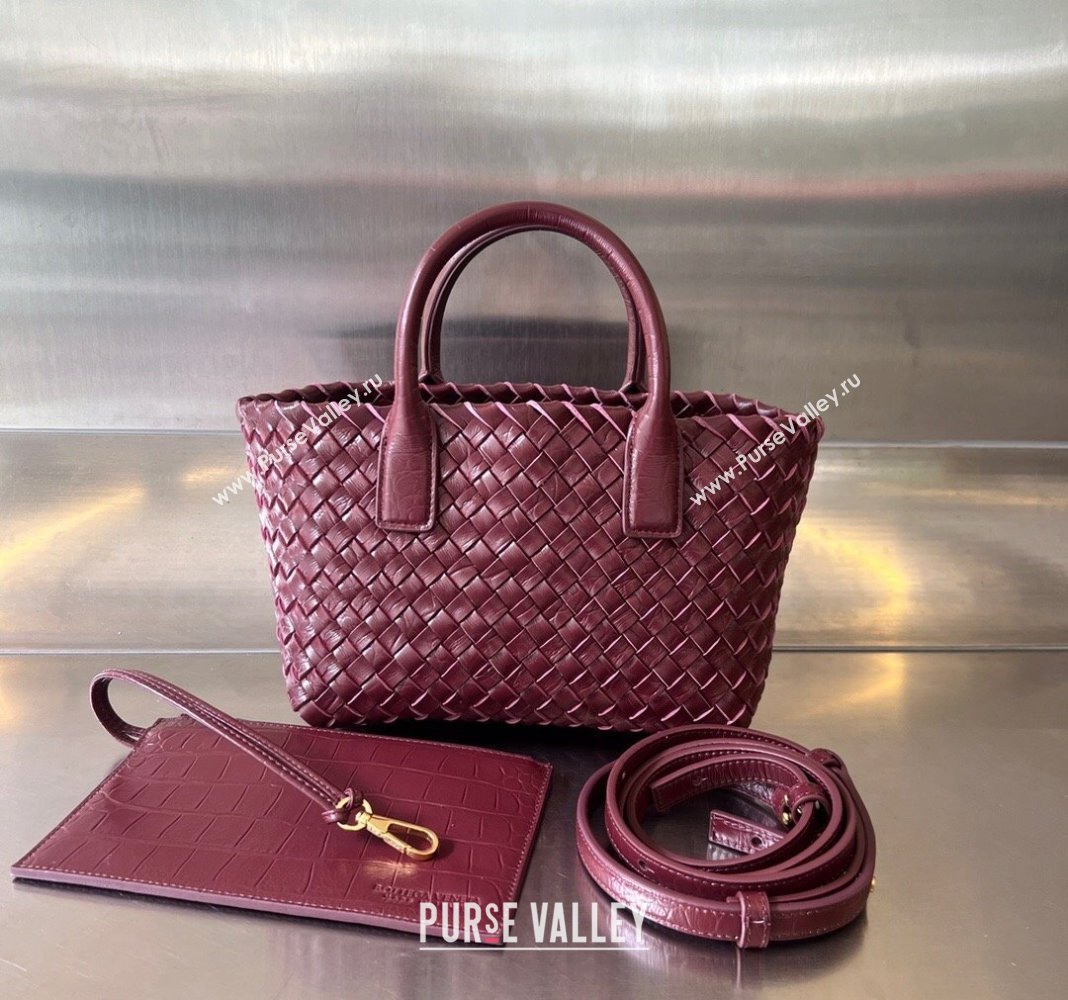 Bottega Veneta Mini Cabat Tote Bag in Intreccio Alligator Embossed Leather Barolo Red 2024 717712 (WT-240419013)