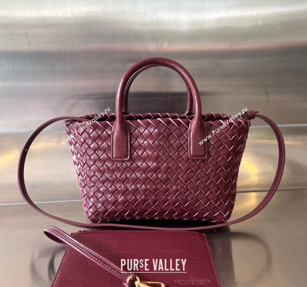 Bottega Veneta Mini Cabat Tote Bag in Intreccio Alligator Embossed Leather Barolo Red 2024 717712 (WT-240419013)