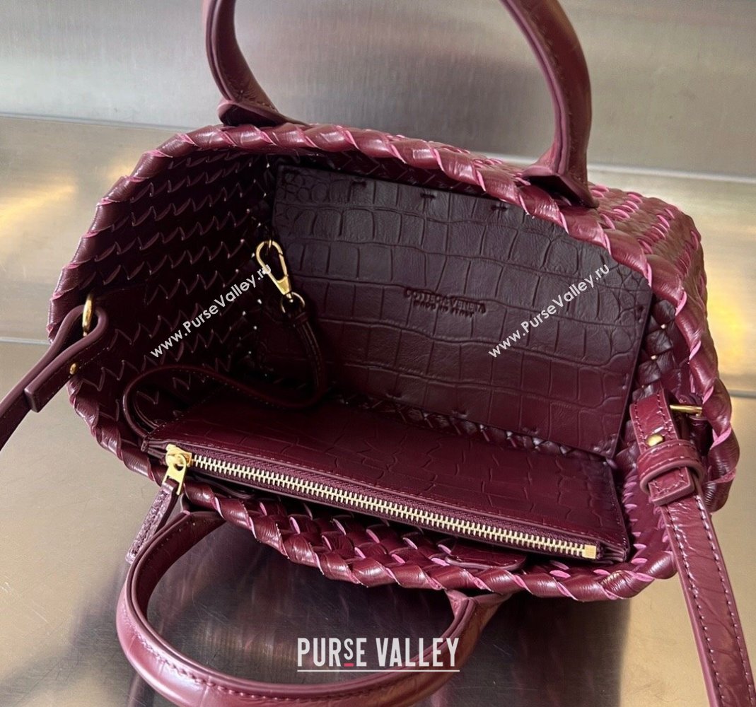 Bottega Veneta Mini Cabat Tote Bag in Intreccio Alligator Embossed Leather Barolo Red 2024 717712 (WT-240419013)