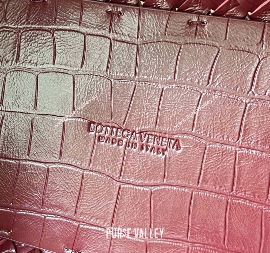 Bottega Veneta Mini Cabat Tote Bag in Intreccio Alligator Embossed Leather Barolo Red 2024 717712 (WT-240419013)