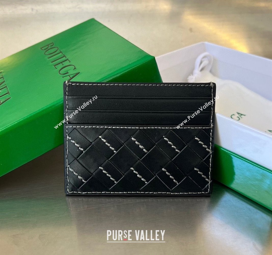 Bottega Veneta Intrecciato Leather Credit Card Case with All-over Stitching Black 2024 743209 (WT-240418089)