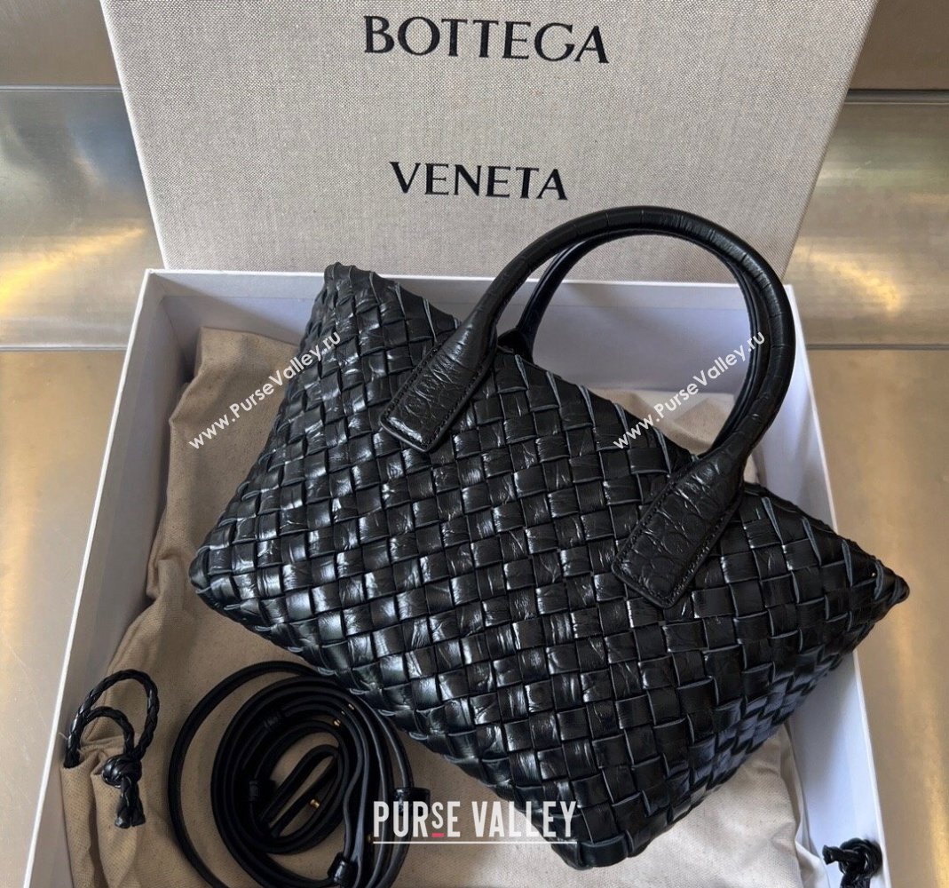 Bottega Veneta Mini Cabat Tote Bag in Intreccio Alligator Embossed Leather Black 2024 717712 (WT-240419014)
