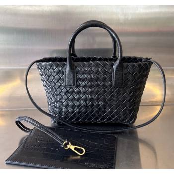 Bottega Veneta Mini Cabat Tote Bag in Intreccio Alligator Embossed Leather Black 2024 717712 (WT-240419014)