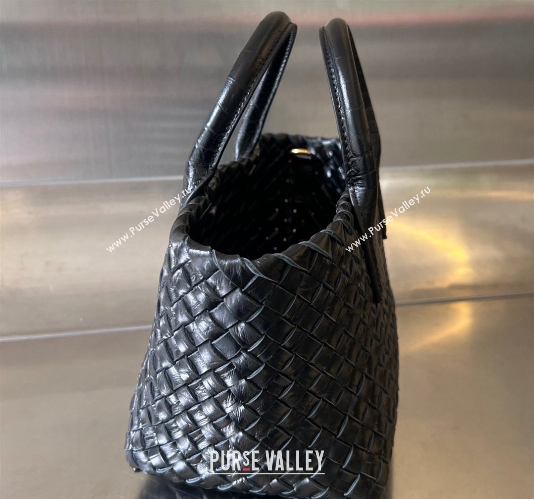 Bottega Veneta Mini Cabat Tote Bag in Intreccio Alligator Embossed Leather Black 2024 717712 (WT-240419014)