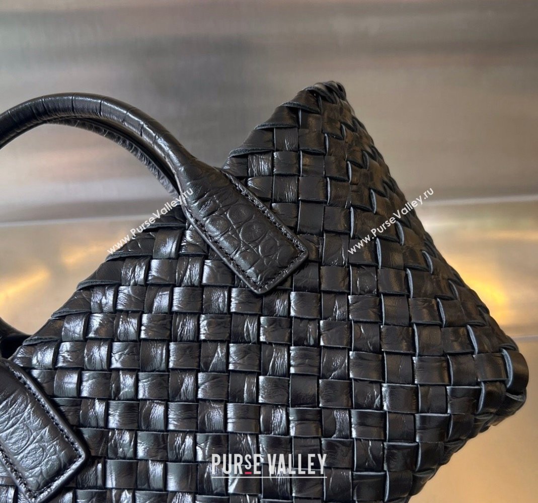 Bottega Veneta Mini Cabat Tote Bag in Intreccio Alligator Embossed Leather Black 2024 717712 (WT-240419014)