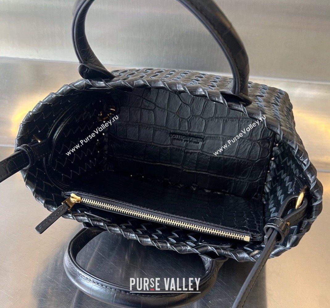 Bottega Veneta Mini Cabat Tote Bag in Intreccio Alligator Embossed Leather Black 2024 717712 (WT-240419014)