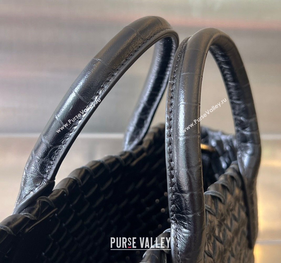 Bottega Veneta Mini Cabat Tote Bag in Intreccio Alligator Embossed Leather Black 2024 717712 (WT-240419014)