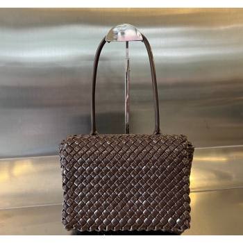 Bottega Veneta Patti Top Handle Bag in Intreccio Patent Leather Brown 2024 709420 (WT-240419015)