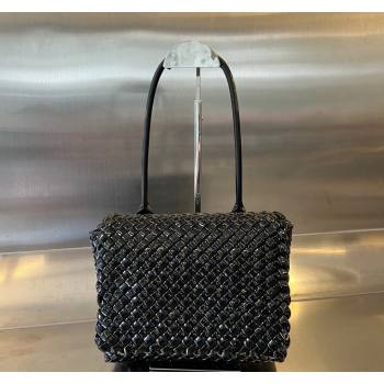 Bottega Veneta Patti Top Handle Bag in Intreccio Patent Leather Black 2024 709420 (WT-240419016)