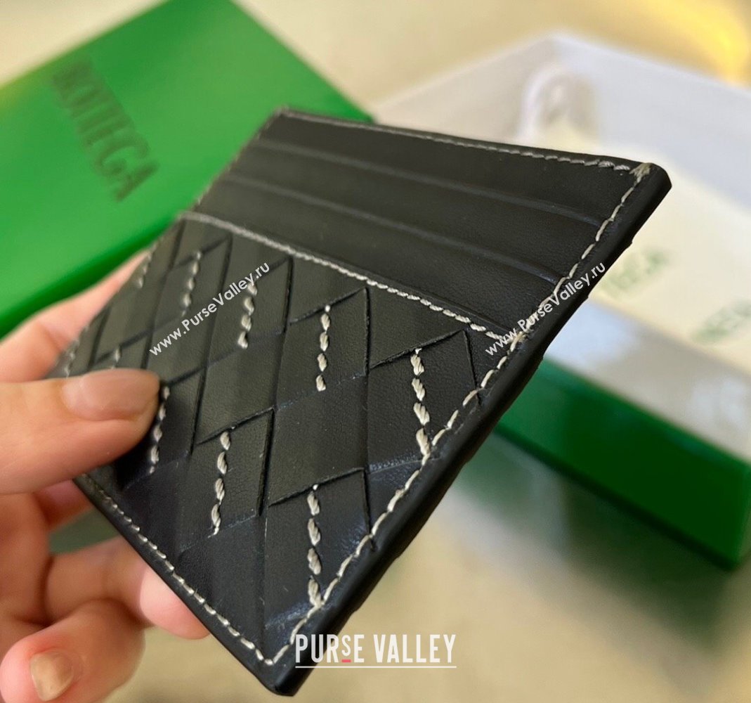Bottega Veneta Intrecciato Leather Credit Card Case with All-over Stitching Black 2024 743209 (WT-240418089)