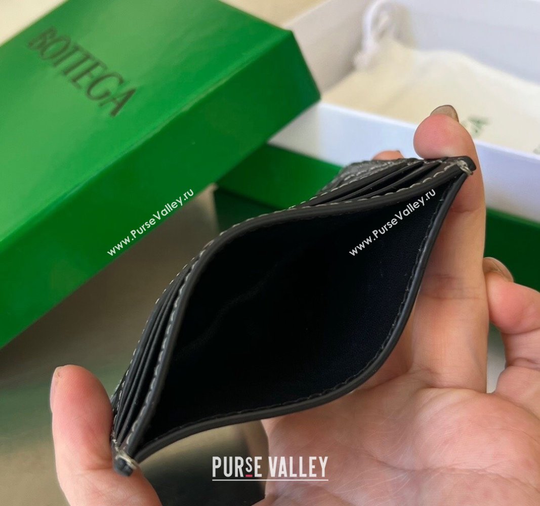 Bottega Veneta Intrecciato Leather Credit Card Case with All-over Stitching Black 2024 743209 (WT-240418089)