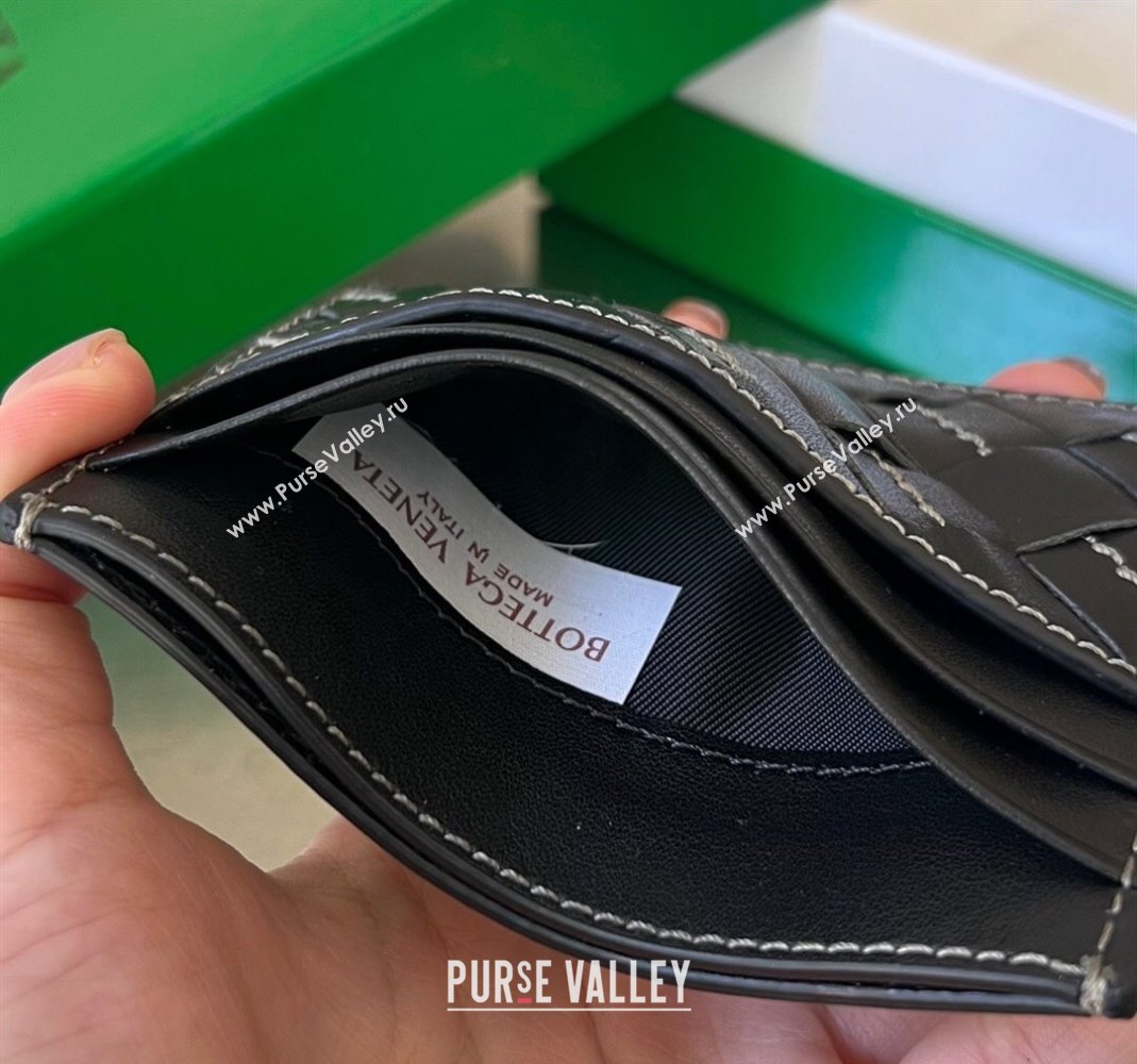 Bottega Veneta Intrecciato Leather Credit Card Case with All-over Stitching Black 2024 743209 (WT-240418089)