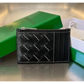 Bottega Veneta Intrecciato Leather Zipped Card Case with All-over Stitching Black 2024 755985 (WT-240418090)