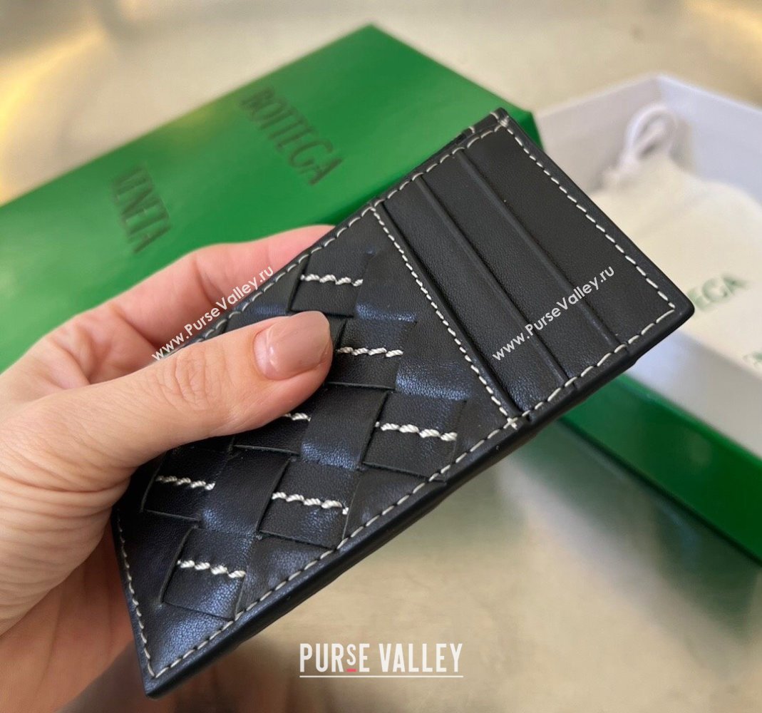Bottega Veneta Intrecciato Leather Zipped Card Case with All-over Stitching Black 2024 755985 (WT-240418090)