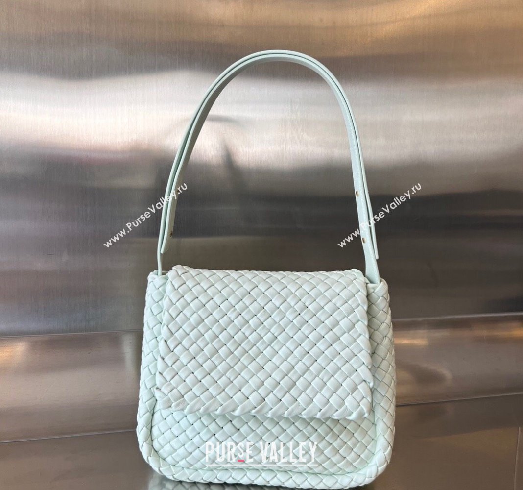 Bottega Veneta Cobble Small Shoulder Bag in Intreccio Leather Glacier Green 2023 709418 (WT-240419026)