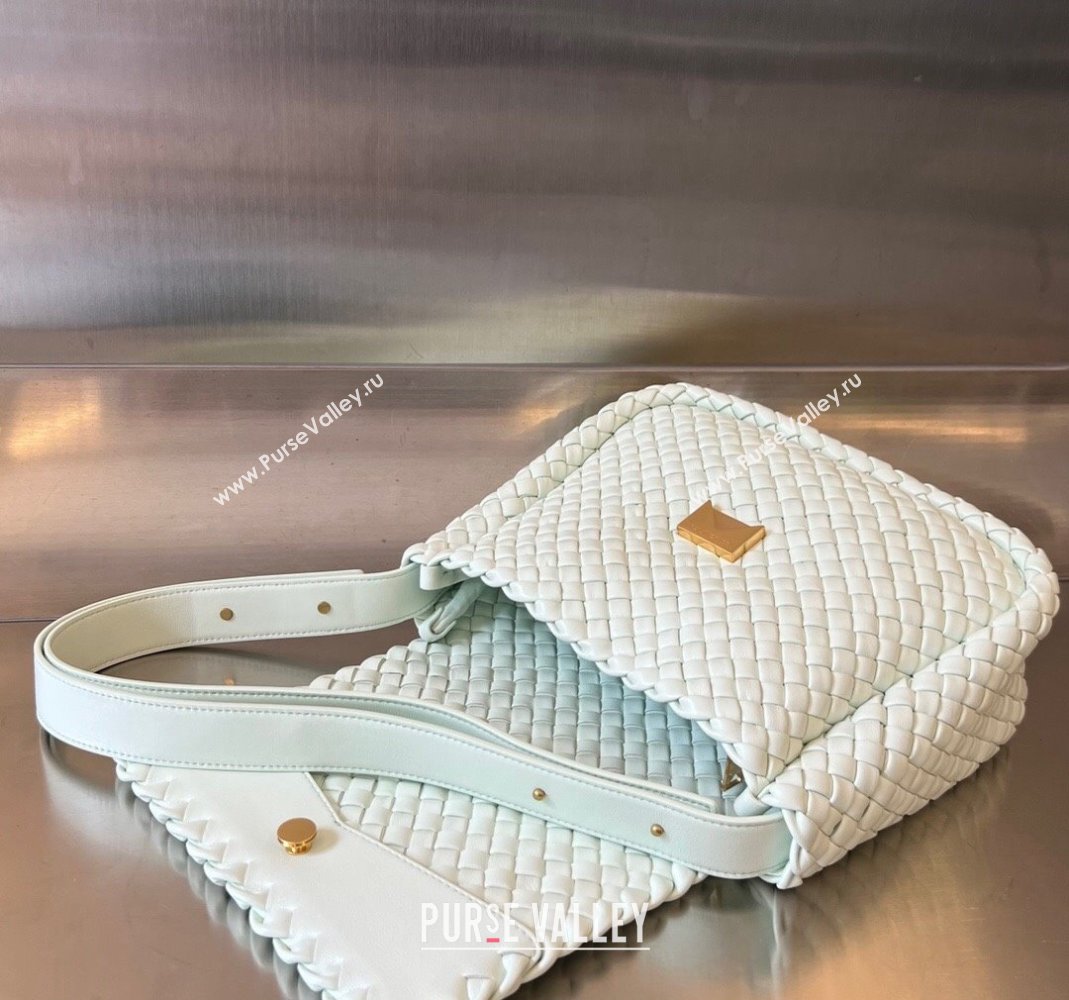 Bottega Veneta Cobble Small Shoulder Bag in Intreccio Leather Glacier Green 2023 709418 (WT-240419026)
