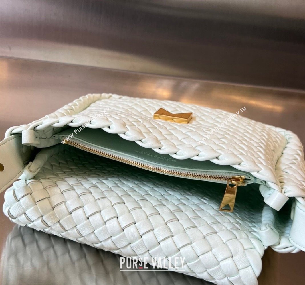 Bottega Veneta Cobble Small Shoulder Bag in Intreccio Leather Glacier Green 2023 709418 (WT-240419026)