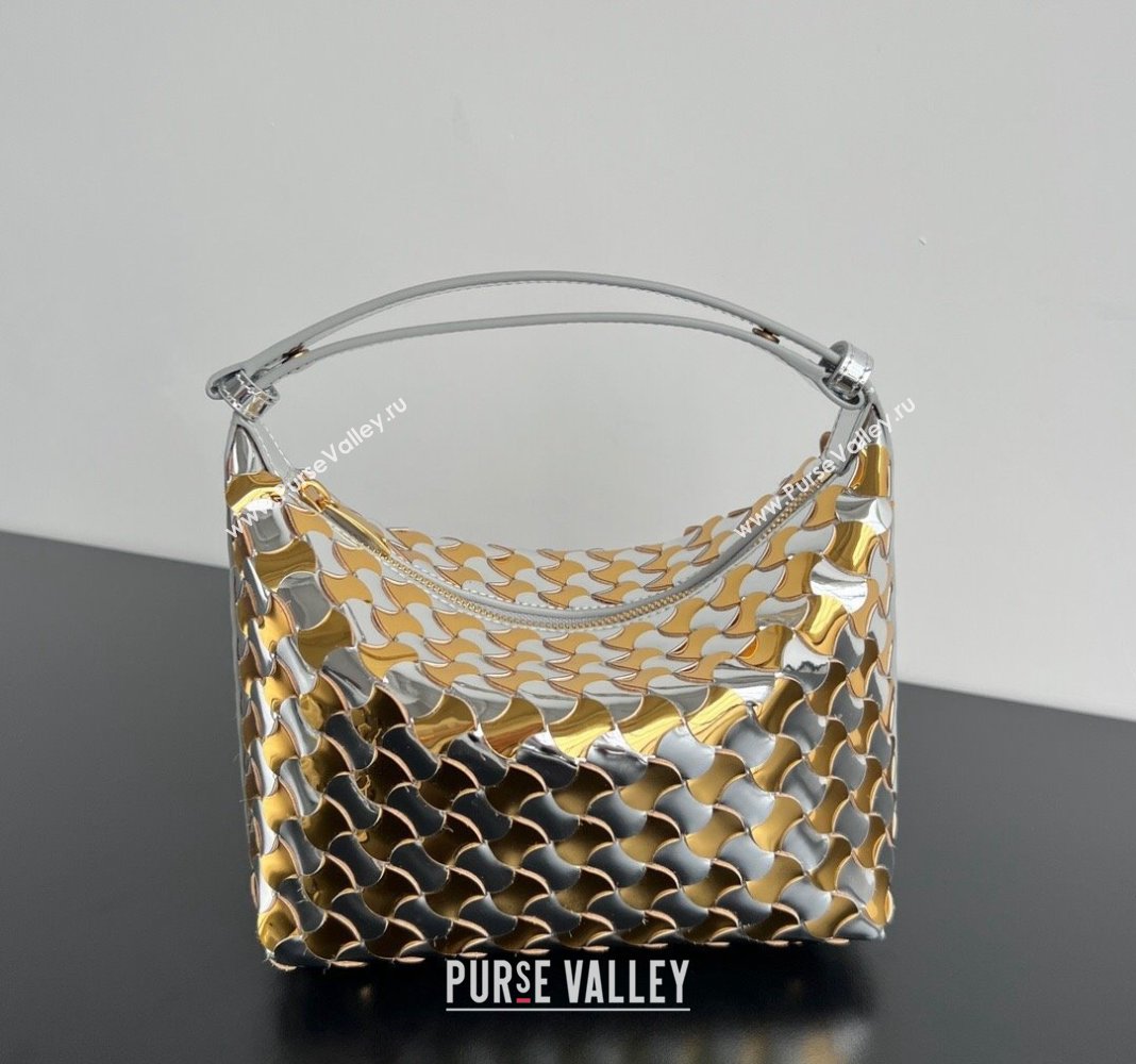 Bottega Veneta Mini Wallace Hobo Bag in Intrecciato Leather 778491 Silver/Gold 2024 (MS-240419029)