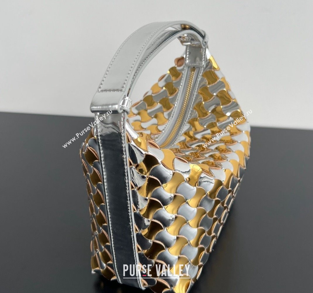 Bottega Veneta Mini Wallace Hobo Bag in Intrecciato Leather 778491 Silver/Gold 2024 (MS-240419029)