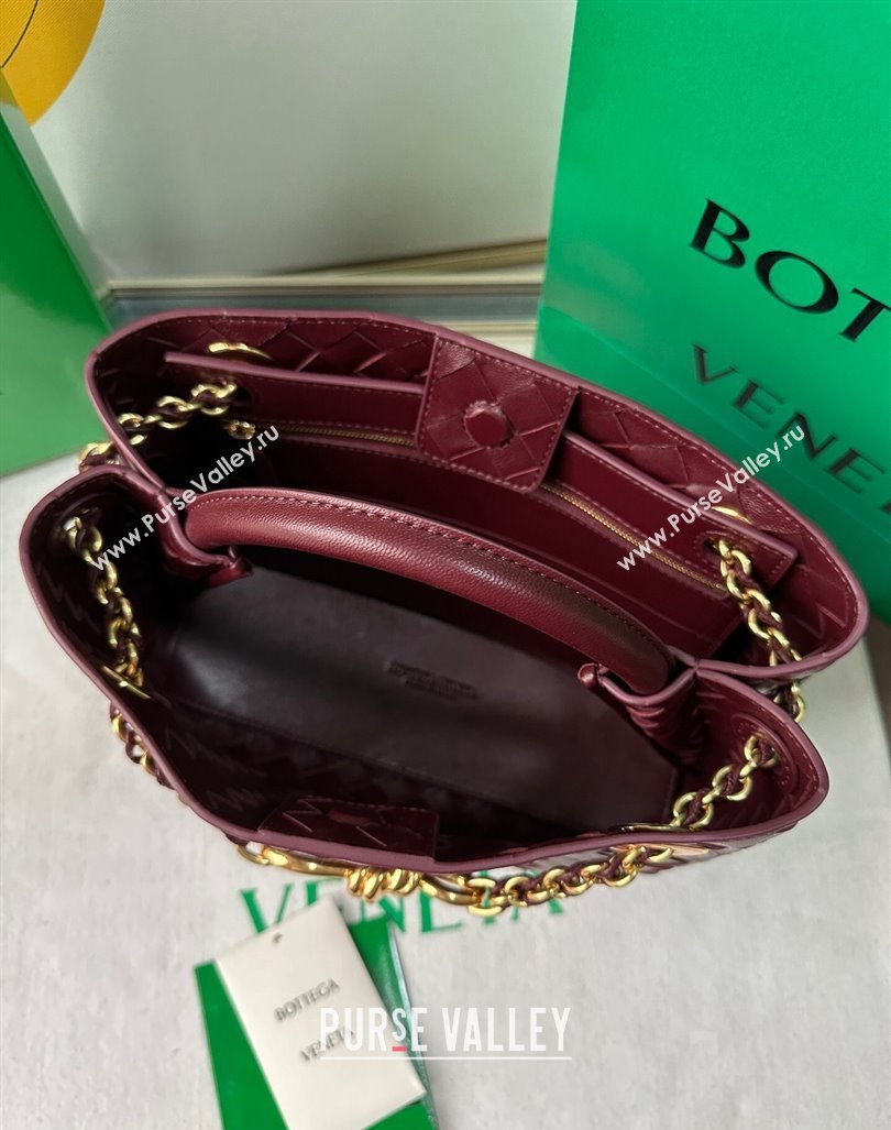 Bottega Veneta Small Andiamo Top Handle Bag With Chain Burgundy 2024 786008 (WT-240419006)