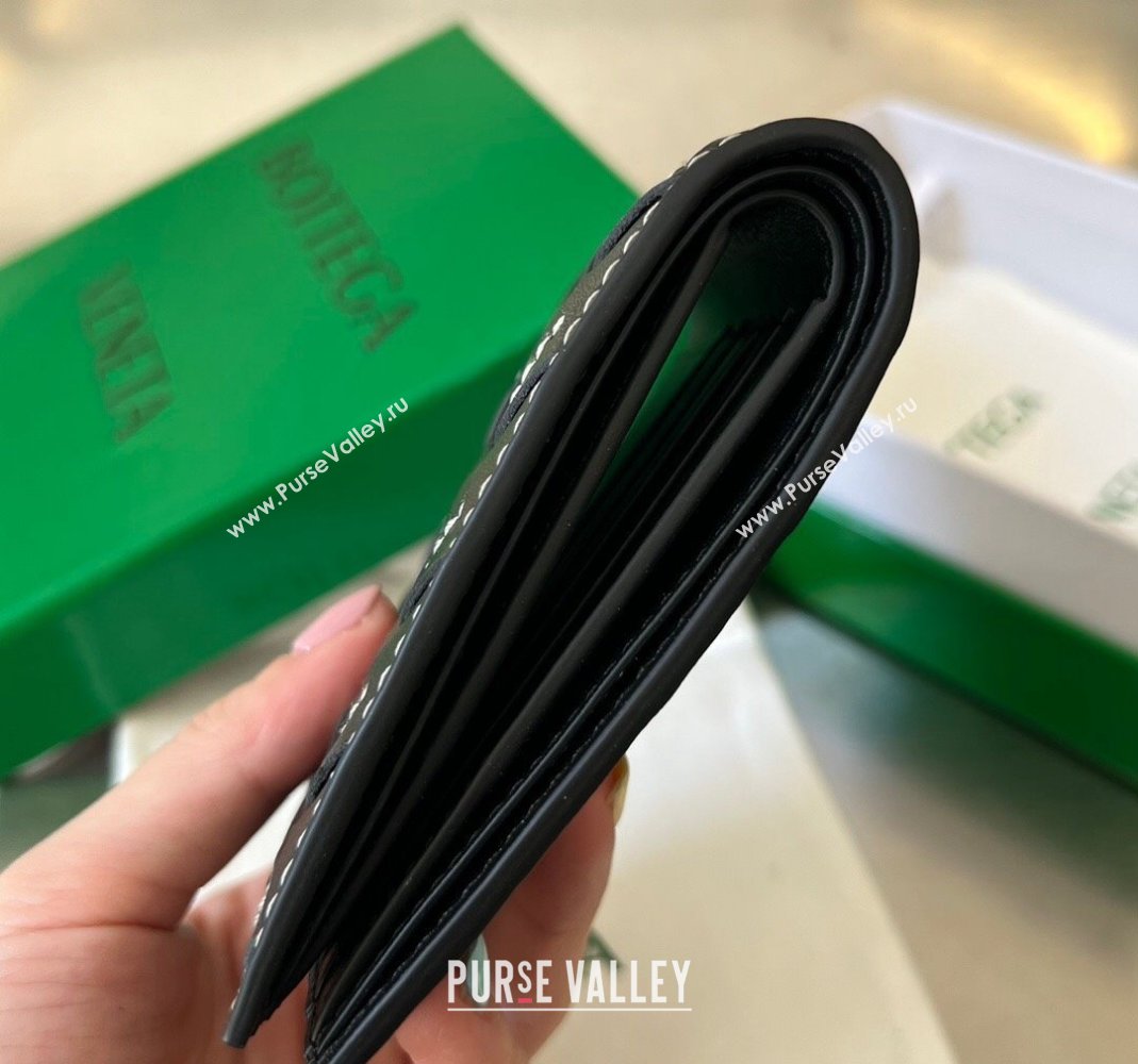 Bottega Veneta Intrecciato Leather Bi-Fold Wallet with All-over Stitching Black 2024 743211 (WT-240418091)
