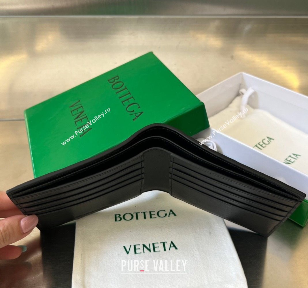 Bottega Veneta Intrecciato Leather Bi-Fold Wallet with All-over Stitching Black 2024 743211 (WT-240418091)