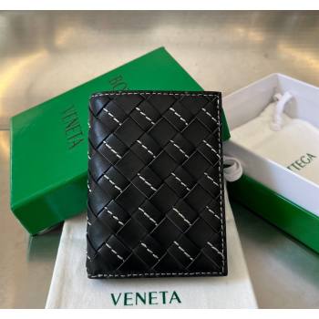 Bottega Veneta Intrecciato Leather Flap Wallet with All-over Stitching Black 2024 742143 (WT-240418092)