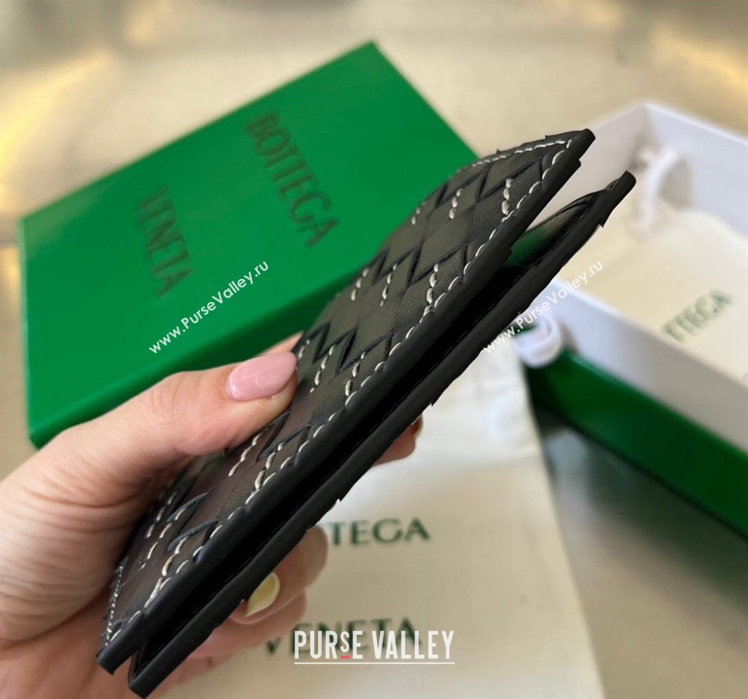 Bottega Veneta Intrecciato Leather Flap Wallet with All-over Stitching Black 2024 742143 (WT-240418092)