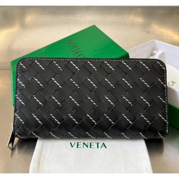Bottega Veneta Intrecciato Leather Zipped Around Wallet with All-over Stitching Black 2024 749427 (WT-240418093)